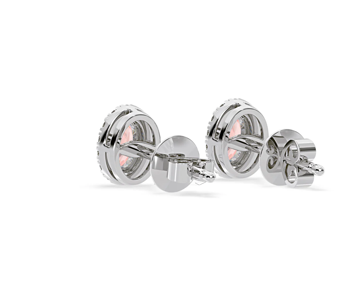 Georgina Pink Lab Diamond 1.34ct Oval Halo Earrings in 18K White Gold - Elara Collection - Image 40