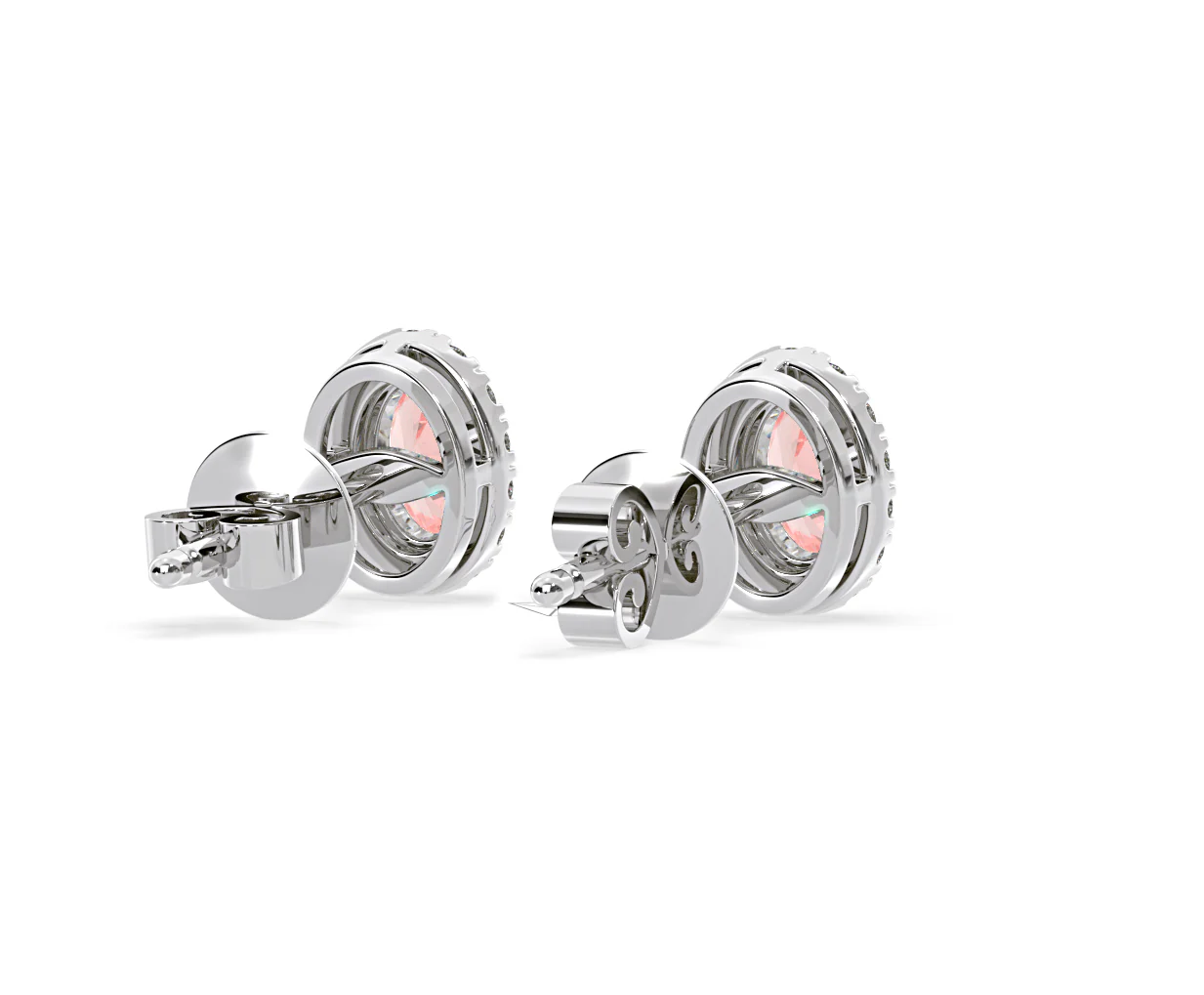 Georgina Pink Lab Diamond 1.34ct Oval Halo Earrings in 18K White Gold - Elara Collection - Image 54