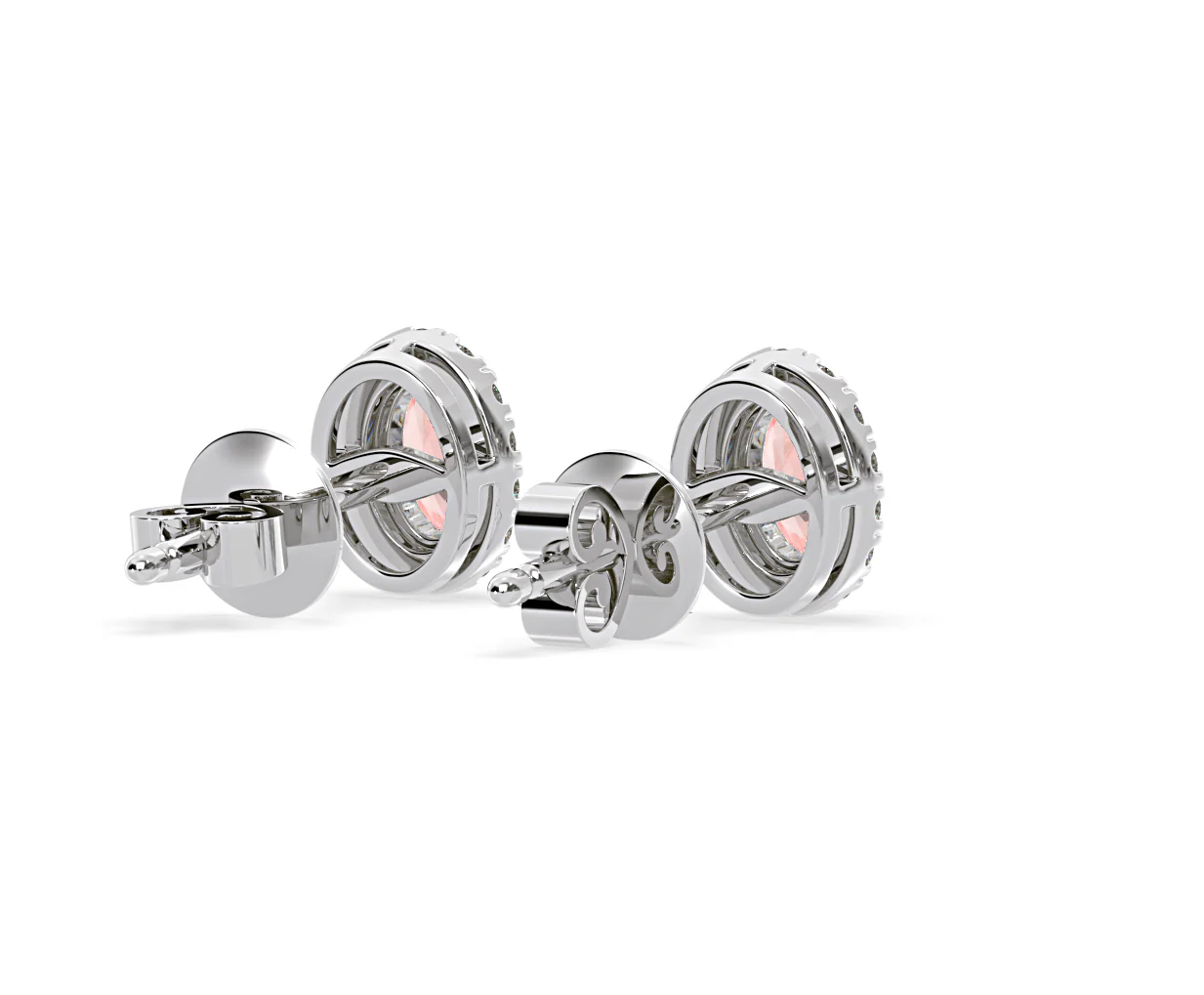 Georgina Pink Lab Diamond 1.34ct Oval Halo Earrings in 18K White Gold - Elara Collection - Image 55