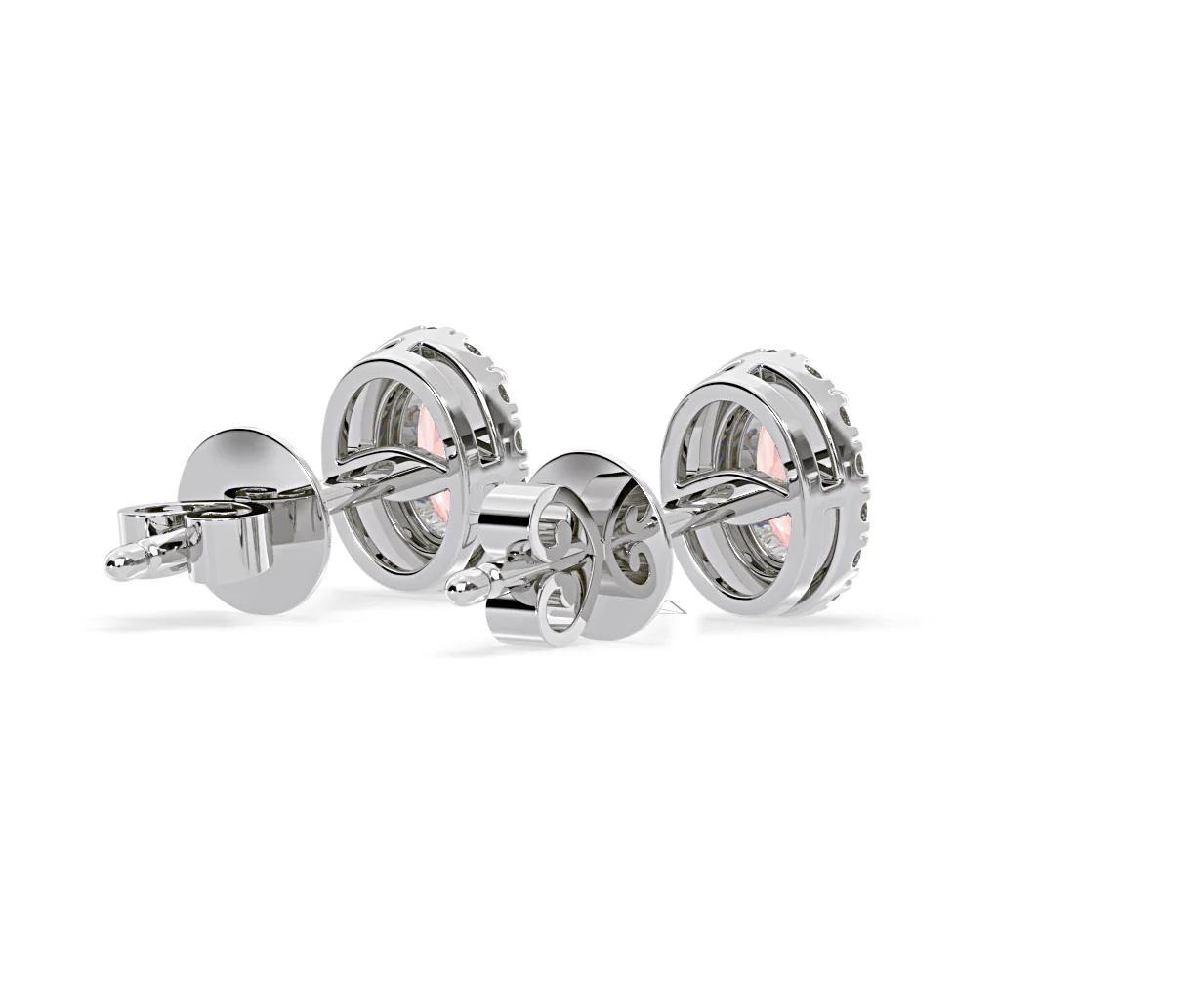 Georgina Pink Lab Diamond 1.34ct Oval Halo Earrings in 18K White Gold - Elara Collection - Image 56