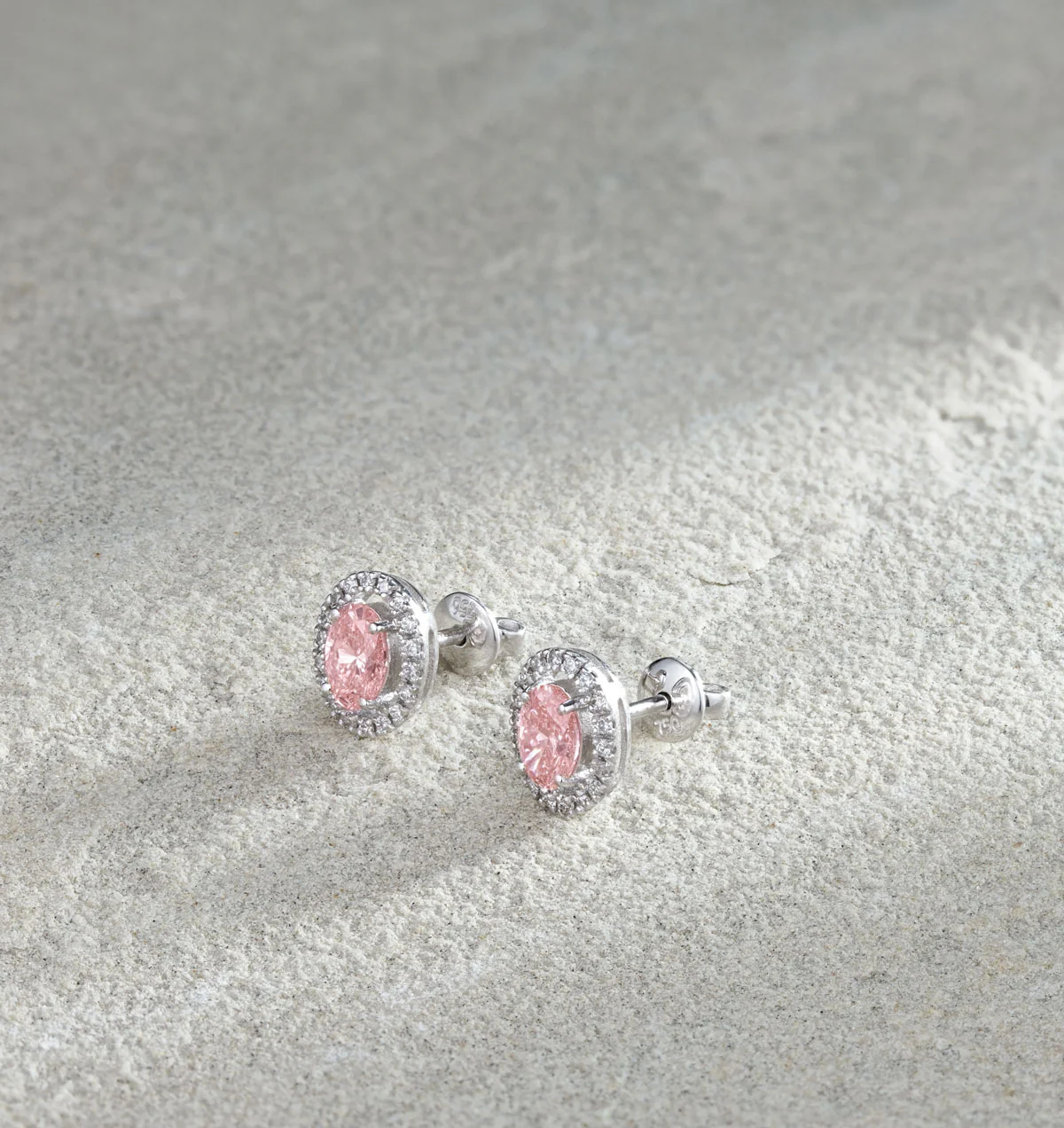 Georgina Pink Lab Diamond 1.34ct Oval Halo Earrings in 18K White Gold - Elara Collection - Image 6