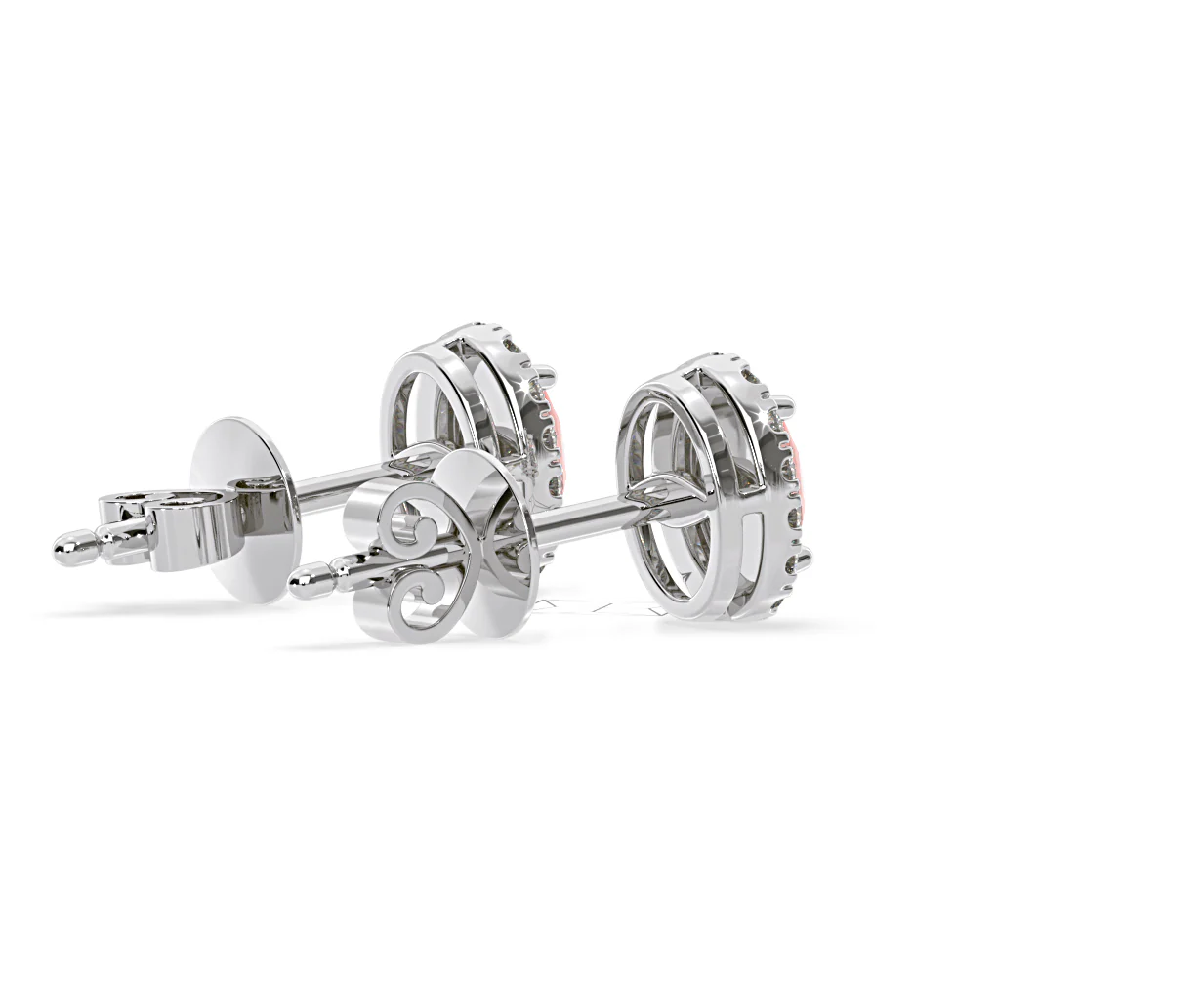 Georgina Pink Lab Diamond 1.34ct Oval Halo Earrings in 18K White Gold - Elara Collection - Image 60