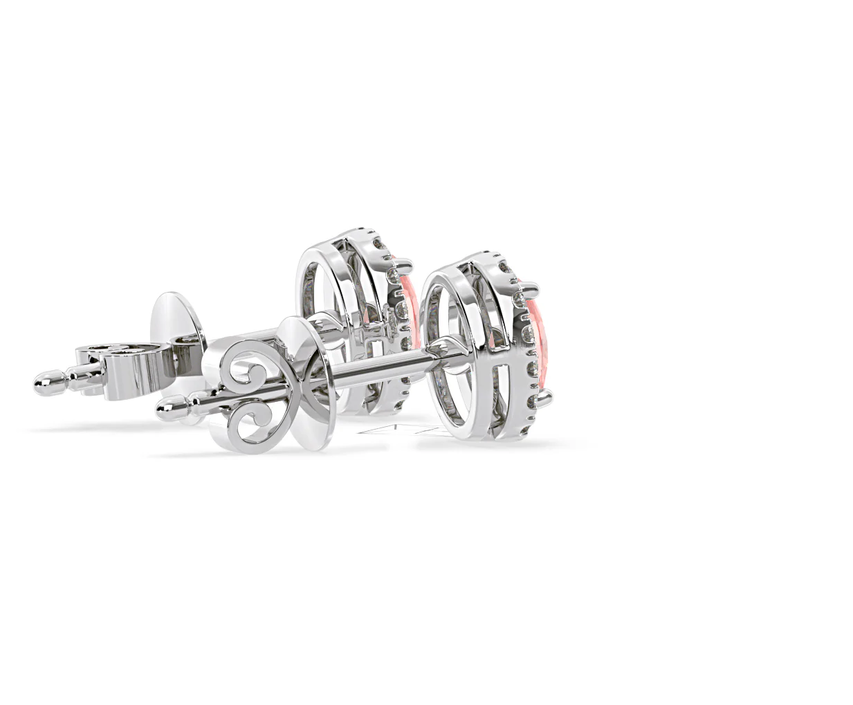 Georgina Pink Lab Diamond 1.34ct Oval Halo Earrings in 18K White Gold - Elara Collection - Image 62