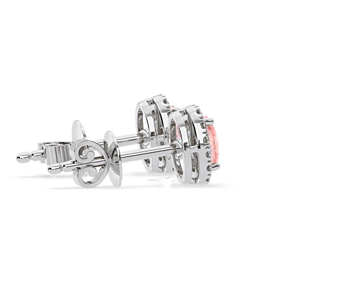Georgina Pink Lab Diamond 1.34ct Oval Halo Earrings in 18K White Gold - Elara Collection - Image 64