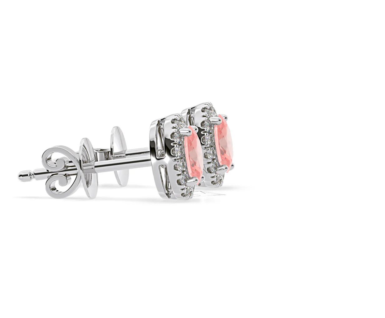 Georgina Pink Lab Diamond 1.34ct Oval Halo Earrings in 18K White Gold - Elara Collection - Image 70