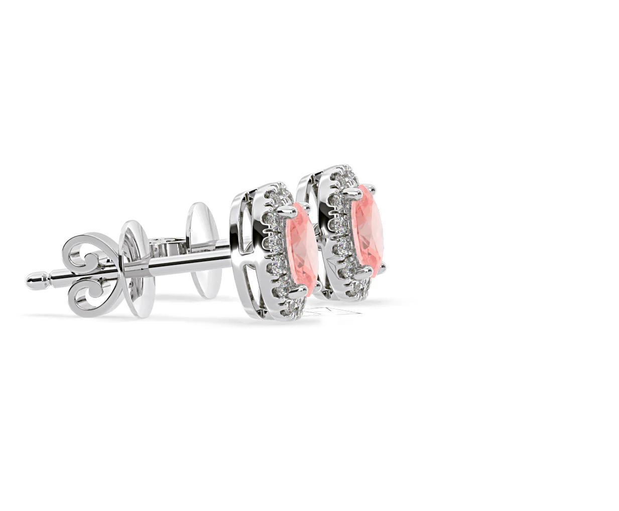 Georgina Pink Lab Diamond 1.34ct Oval Halo Earrings in 18K White Gold - Elara Collection - Image 71