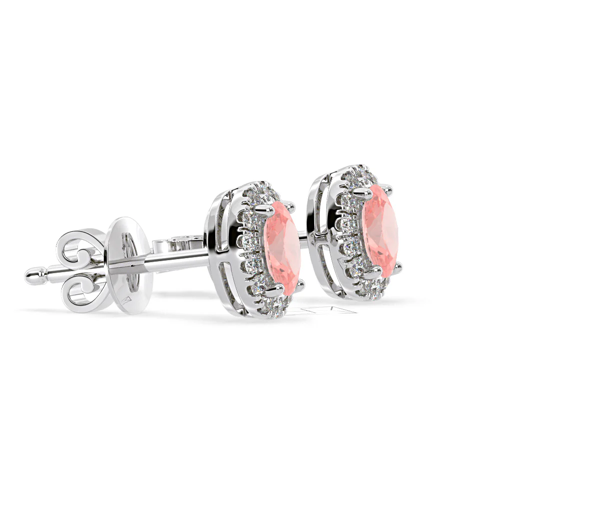 Georgina Pink Lab Diamond 1.34ct Oval Halo Earrings in 18K White Gold - Elara Collection - Image 73