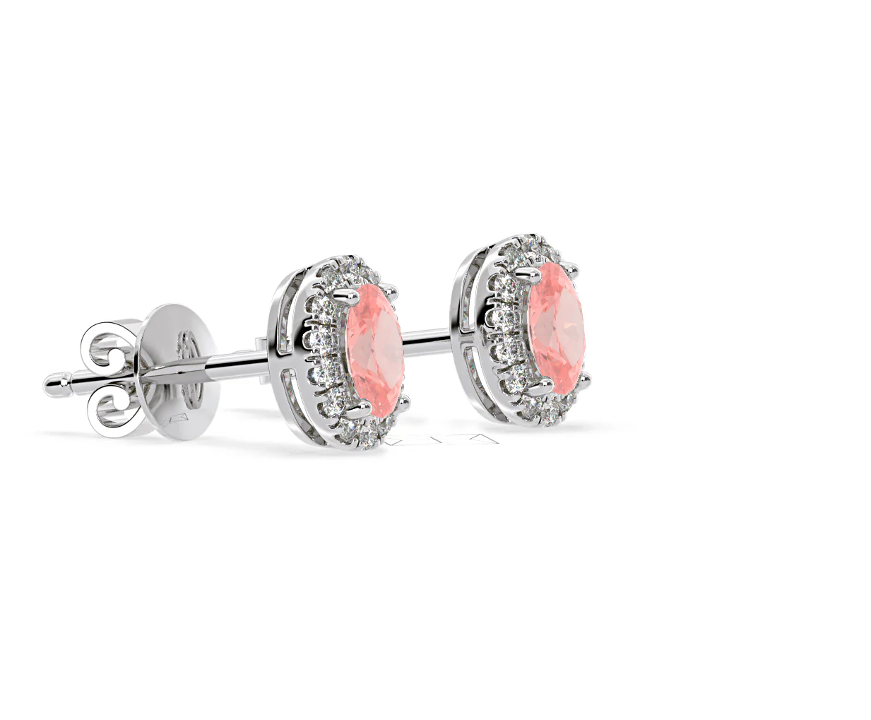 Georgina Pink Lab Diamond 1.34ct Oval Halo Earrings in 18K White Gold - Elara Collection - Image 75