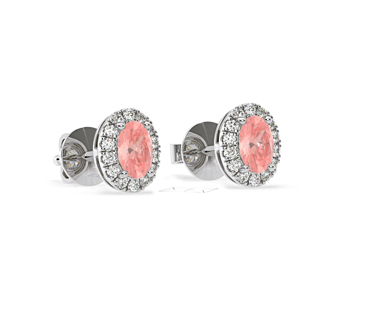 Georgina Pink Lab Diamond 1.34ct Oval Halo Earrings in 18K White Gold - Elara Collection - Image 81