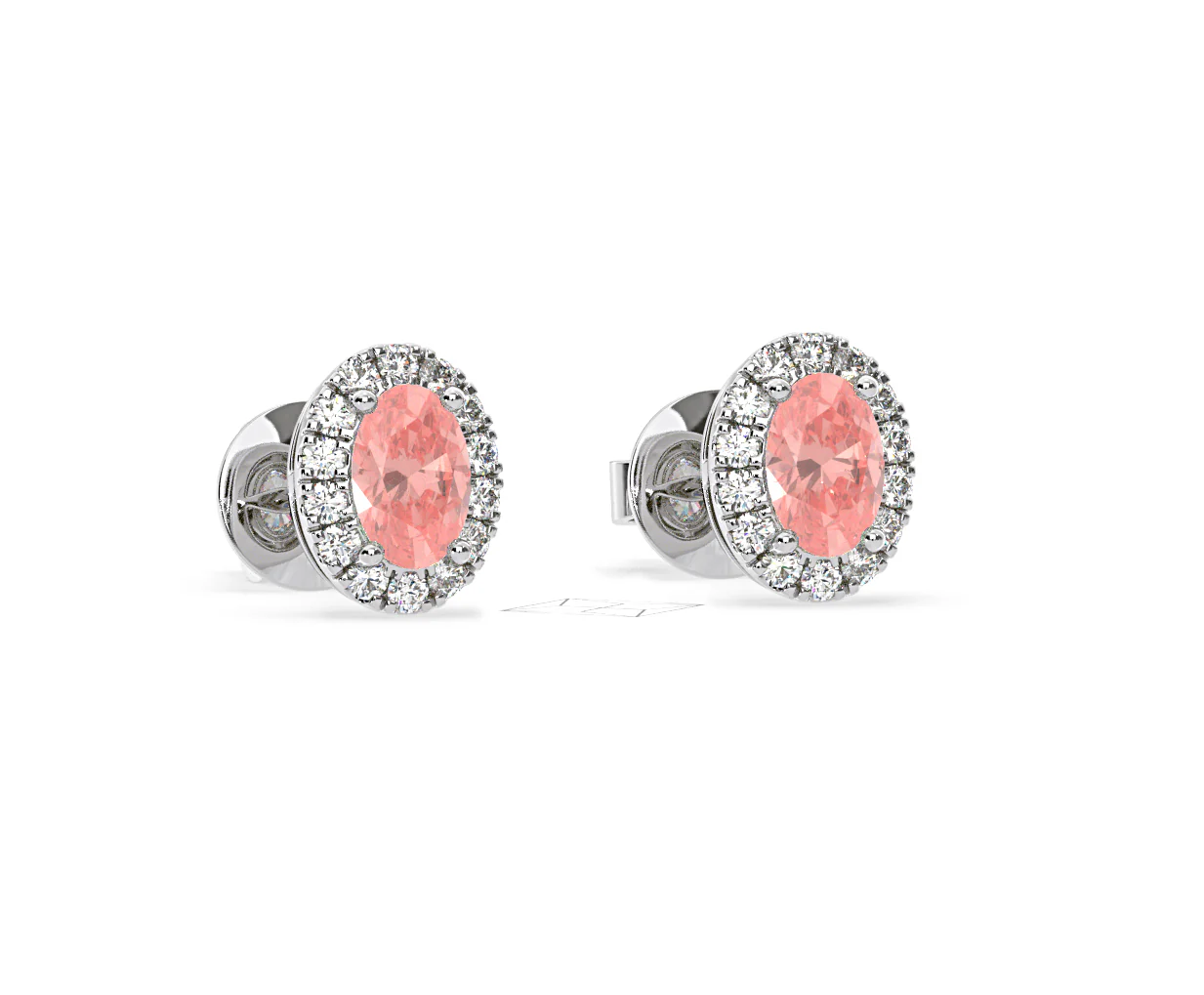 Georgina Pink Lab Diamond 1.34ct Oval Halo Earrings in 18K White Gold - Elara Collection - Image 83