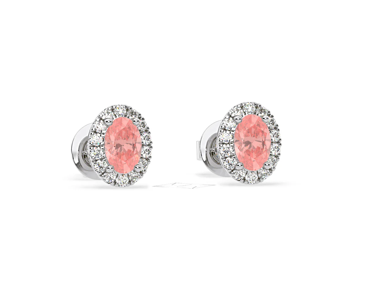 Georgina Pink Lab Diamond 1.34ct Oval Halo Earrings in 18K White Gold - Elara Collection - Image 84