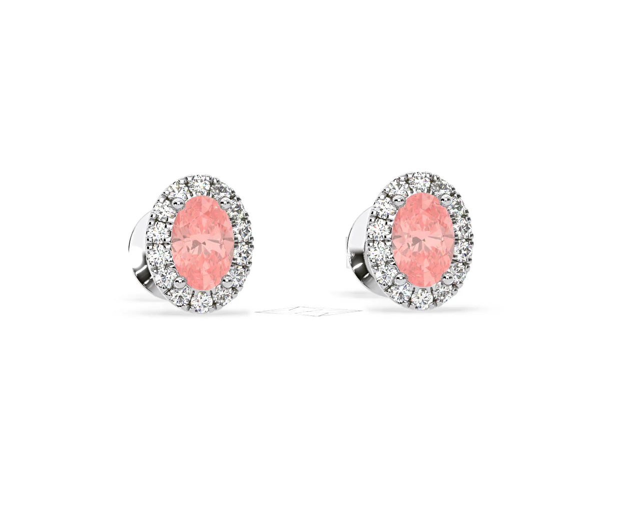 Georgina Pink Lab Diamond 1.34ct Oval Halo Earrings in 18K White Gold - Elara Collection - Image 85