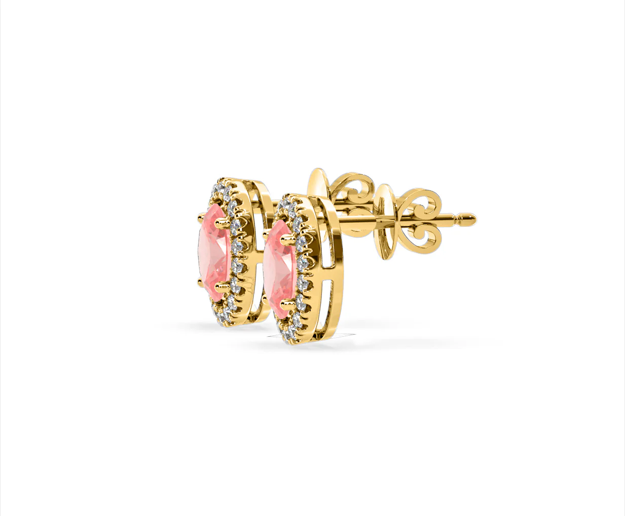 Georgina Pink Lab Diamond 2.45ct Oval Halo Earrings in 18K Gold - Elara Collection - Image 23