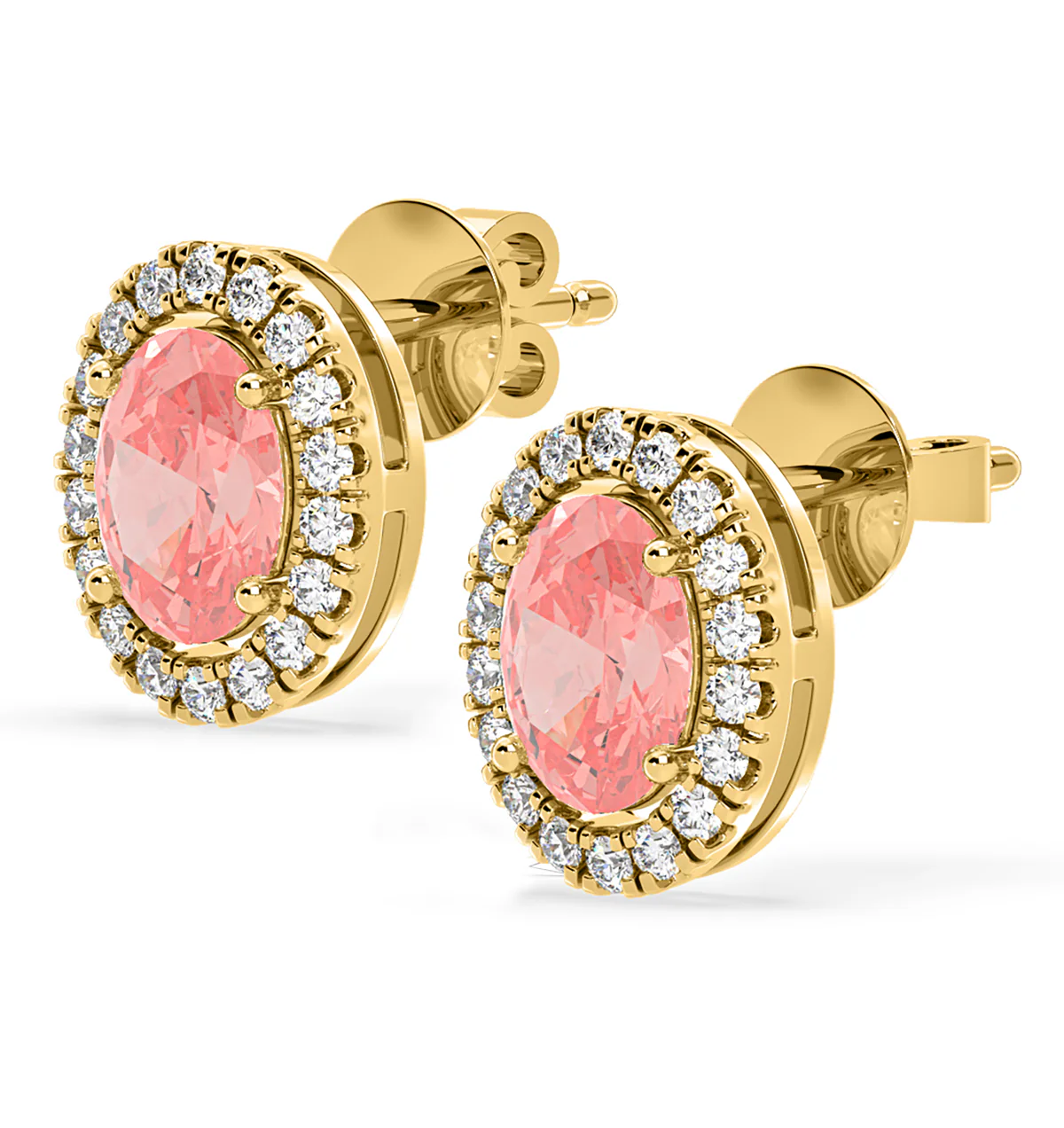 Georgina Pink Lab Diamond 2.45ct Oval Halo Earrings in 18K Gold - Elara Collection - Image 3