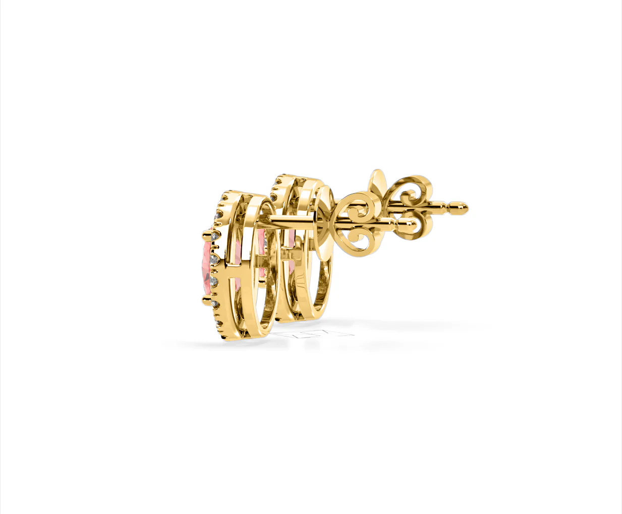 Georgina Pink Lab Diamond 2.45ct Oval Halo Earrings in 18K Gold - Elara Collection - Image 30