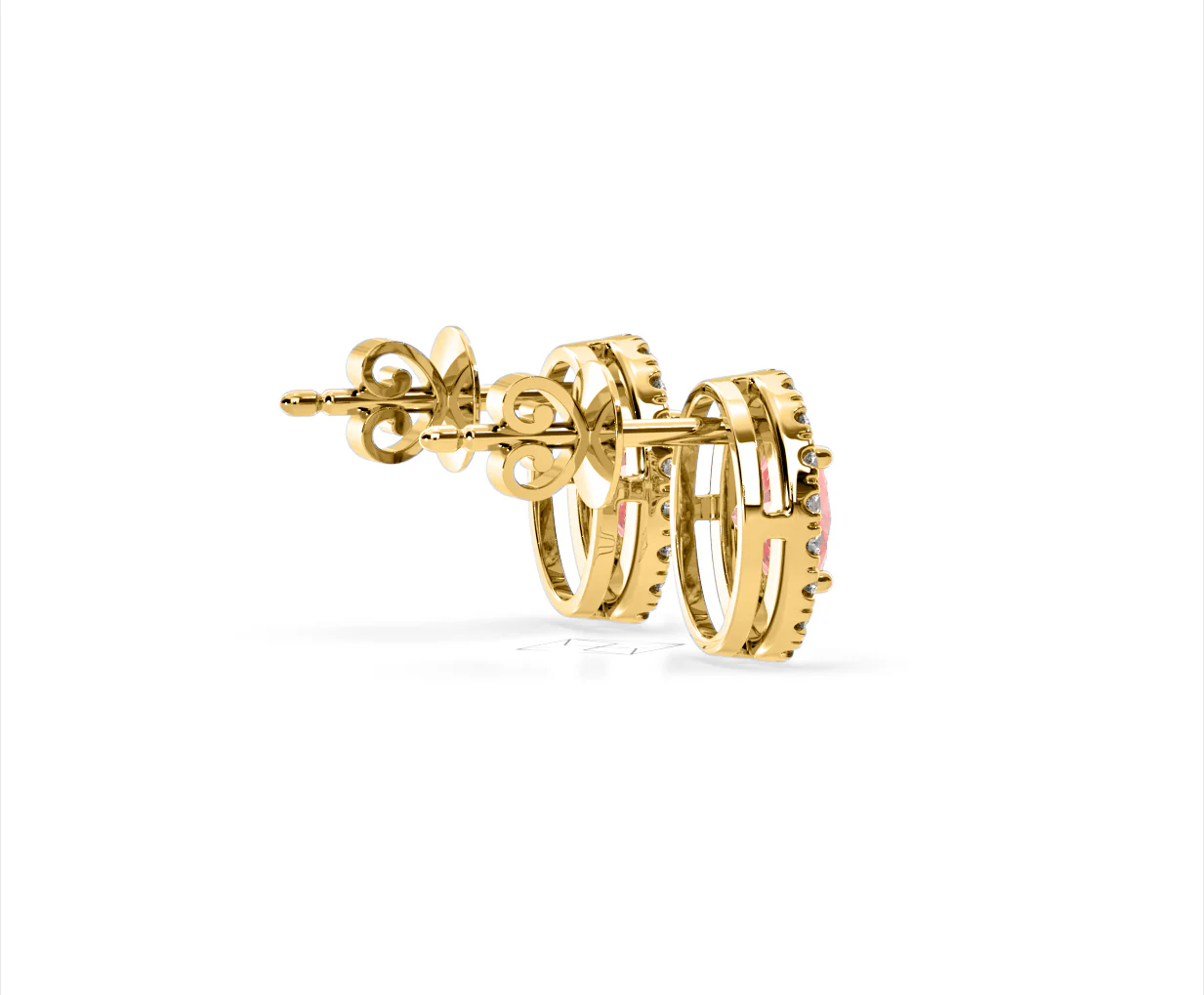 Georgina Pink Lab Diamond 2.45ct Oval Halo Earrings in 18K Gold - Elara Collection - Image 62