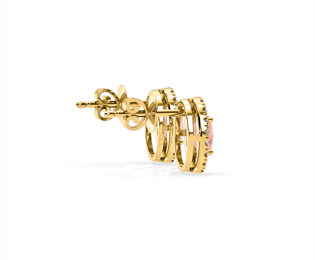 Georgina Pink Lab Diamond 2.45ct Oval Halo Earrings in 18K Gold - Elara Collection - Image 63