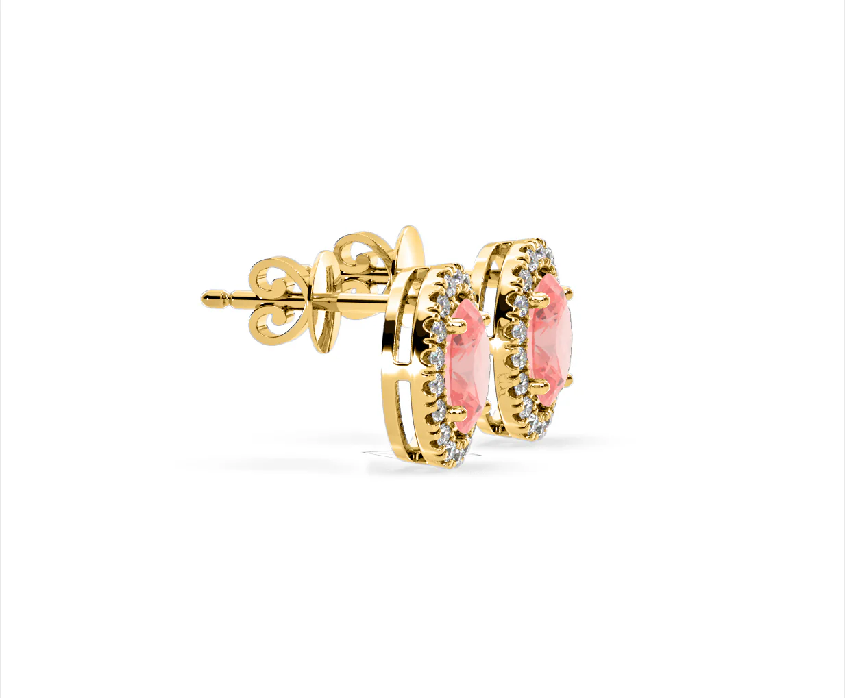 Georgina Pink Lab Diamond 2.45ct Oval Halo Earrings in 18K Gold - Elara Collection - Image 70