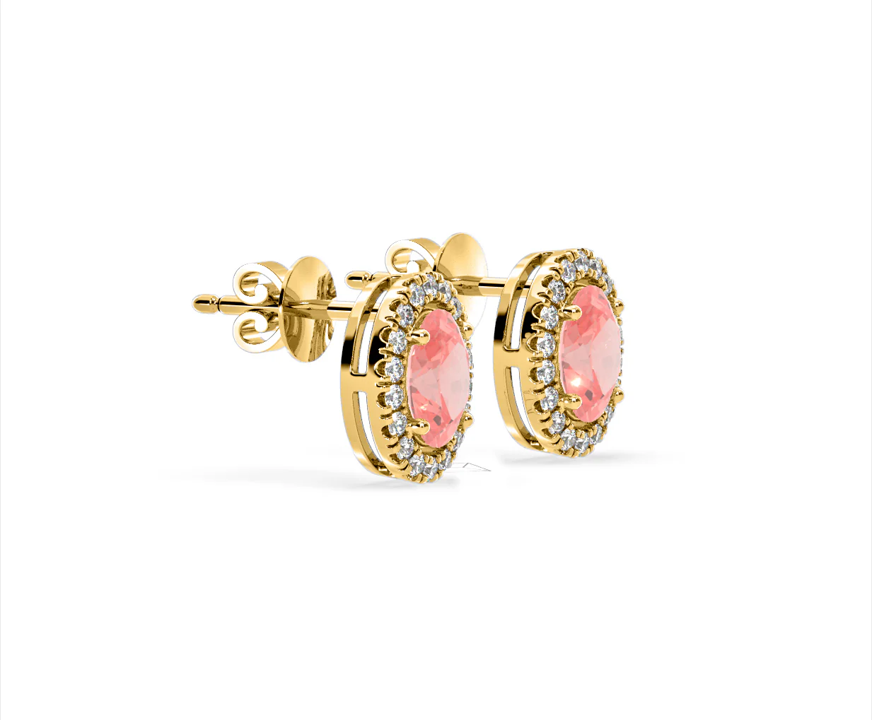 Georgina Pink Lab Diamond 2.45ct Oval Halo Earrings in 18K Gold - Elara Collection - Image 73