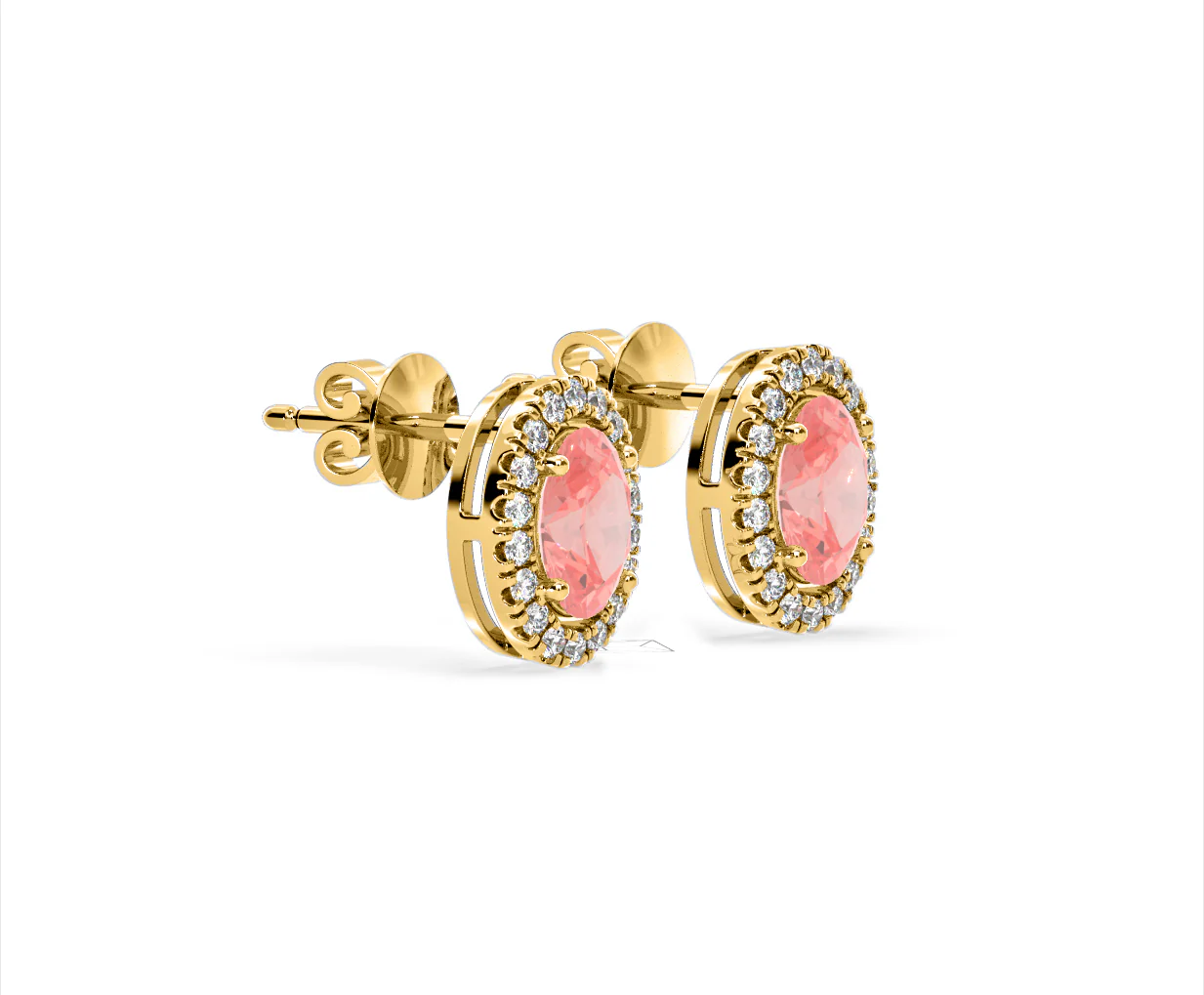 Georgina Pink Lab Diamond 2.45ct Oval Halo Earrings in 18K Gold - Elara Collection - Image 74