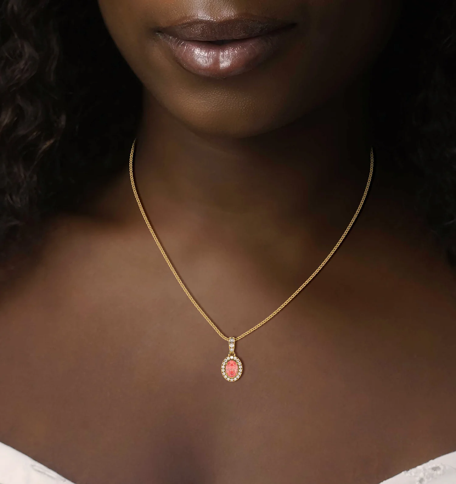 Georgina Pink Lab Diamond Oval Halo Necklace 1.38ct in 18KGold - Elara Collection - Image 4