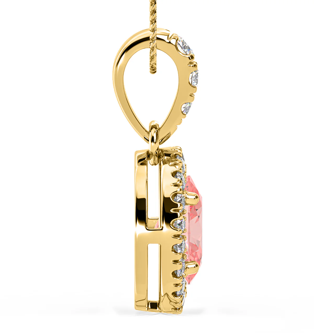Georgina Pink Lab Diamond Oval Halo Necklace 1.38ct in 18KGold - Elara Collection - Image 5