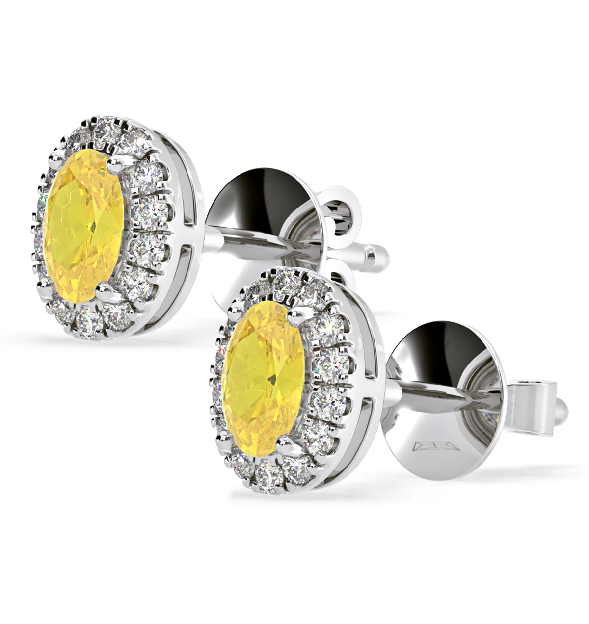 Georgina Yellow Lab Diamond 1.34ct Oval Halo Earrings in 18K White Gold - Elara Collection - Image 3