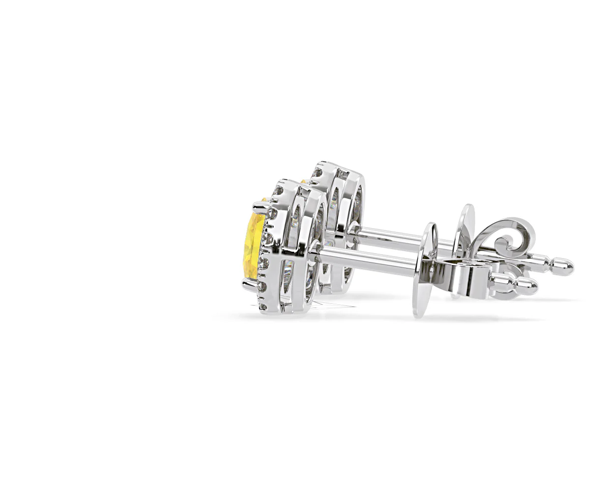 Georgina Yellow Lab Diamond 1.34ct Oval Halo Earrings in 18K White Gold - Elara Collection - Image 31