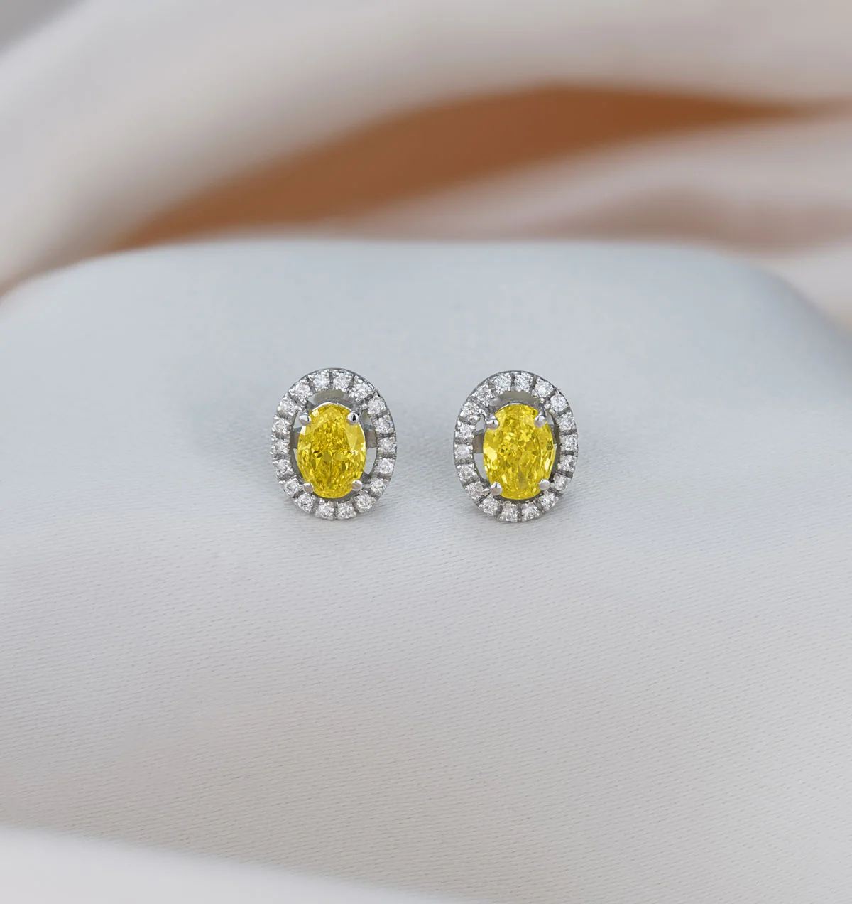 Georgina Yellow Lab Diamond 1.34ct Oval Halo Earrings in 18K White Gold - Elara Collection - Image 5