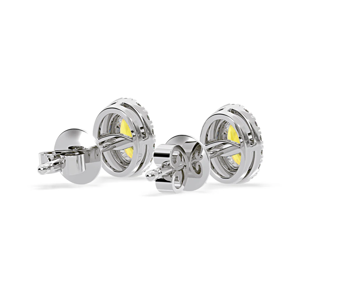 Georgina Yellow Lab Diamond 1.34ct Oval Halo Earrings in 18K White Gold - Elara Collection - Image 56