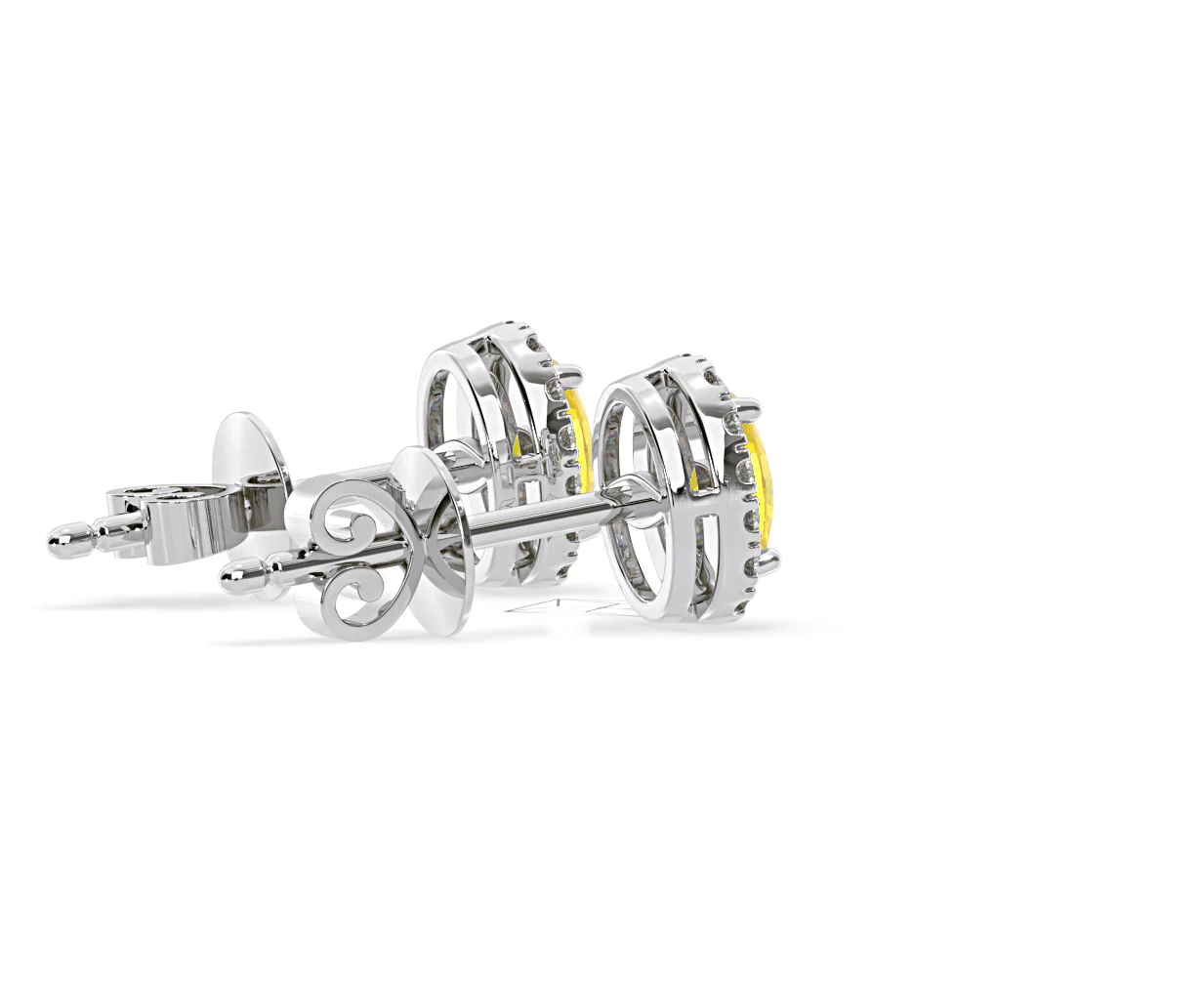 Georgina Yellow Lab Diamond 1.34ct Oval Halo Earrings in 18K White Gold - Elara Collection - Image 63