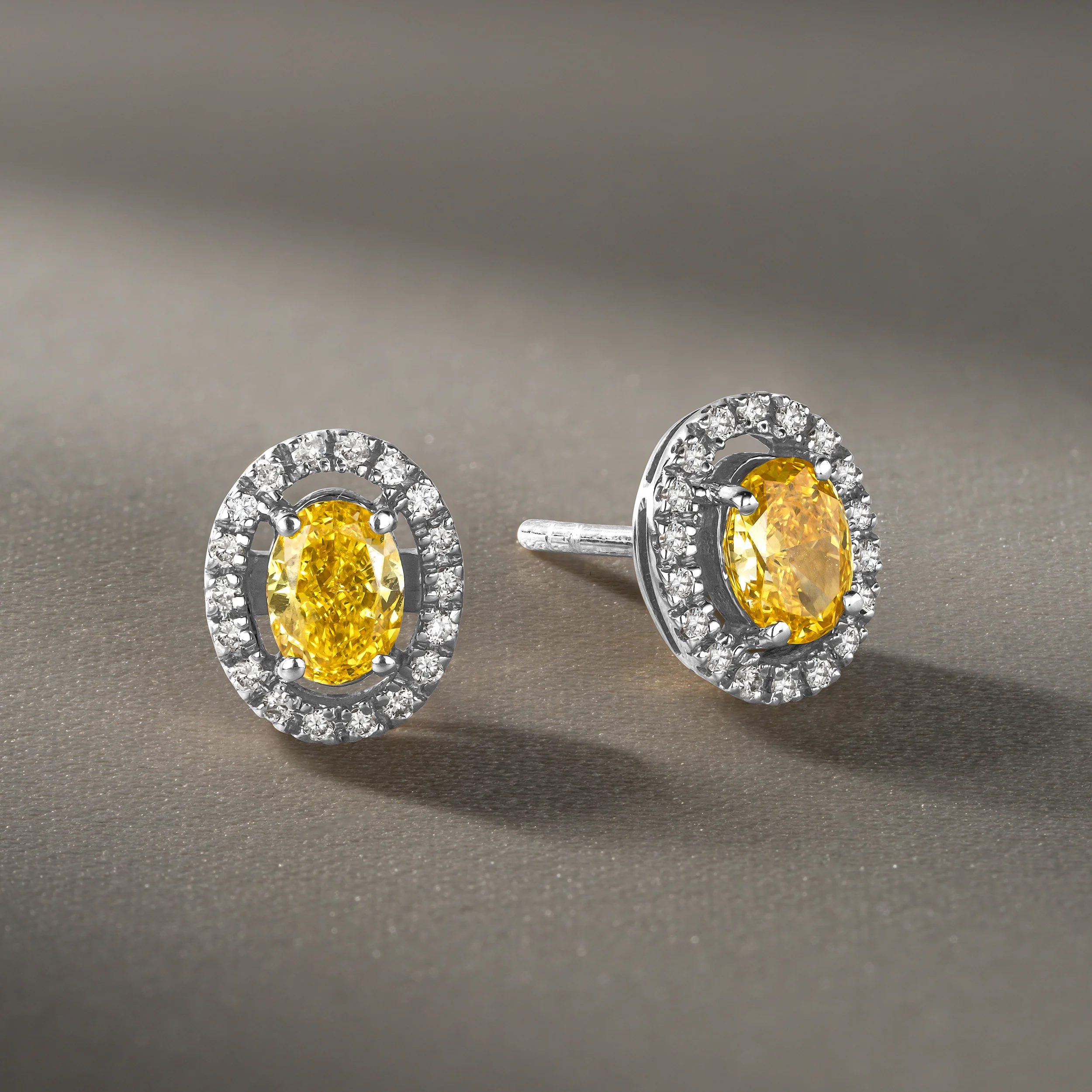 Georgina Yellow Lab Diamond 1.34ct Oval Halo Earrings in 18K White Gold - Elara Collection - Image 7