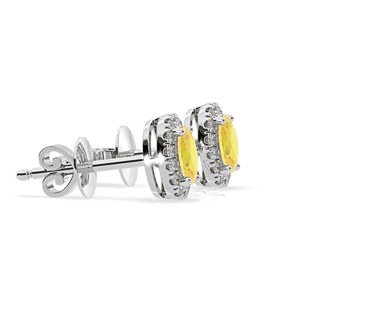 Georgina Yellow Lab Diamond 1.34ct Oval Halo Earrings in 18K White Gold - Elara Collection - Image 72