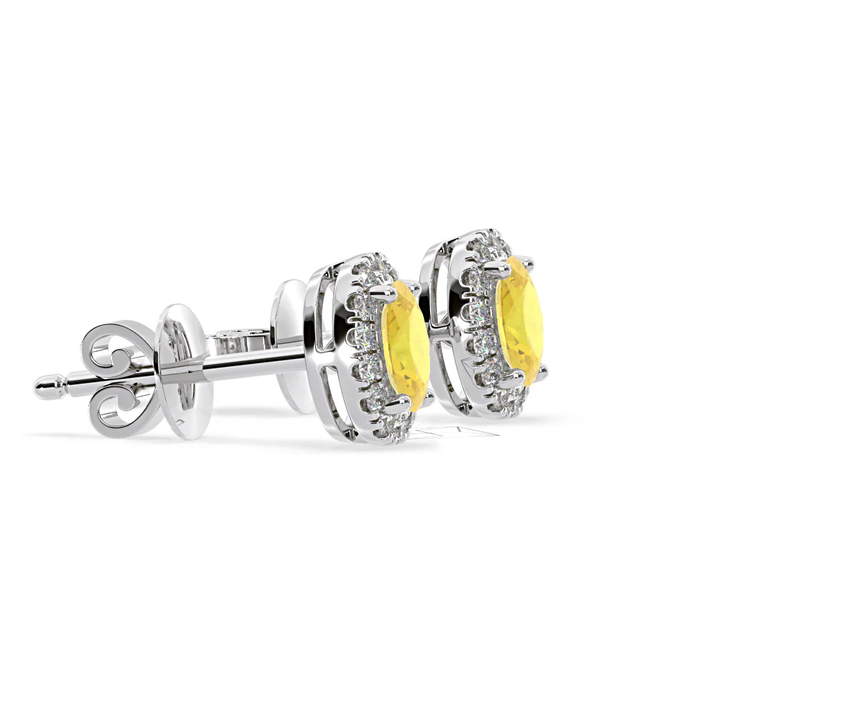 Georgina Yellow Lab Diamond 1.34ct Oval Halo Earrings in 18K White Gold - Elara Collection - Image 73