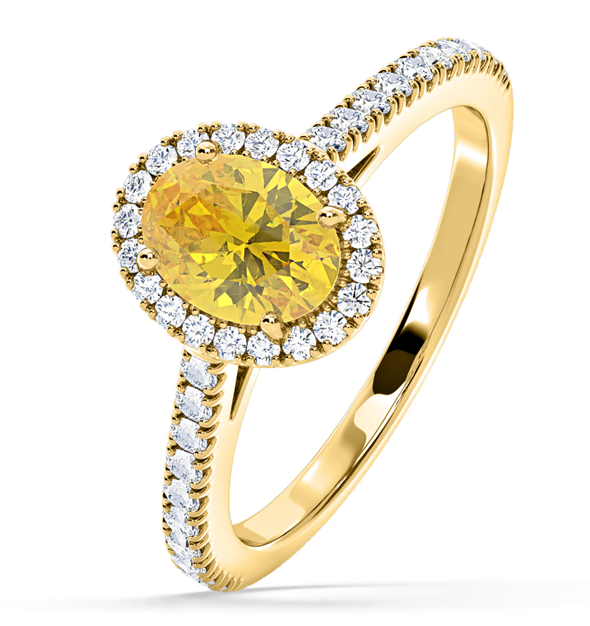 Georgina Yellow Lab Diamond Oval Halo 1.60ct Ring in 18K Yellow Gold - Elara Collection