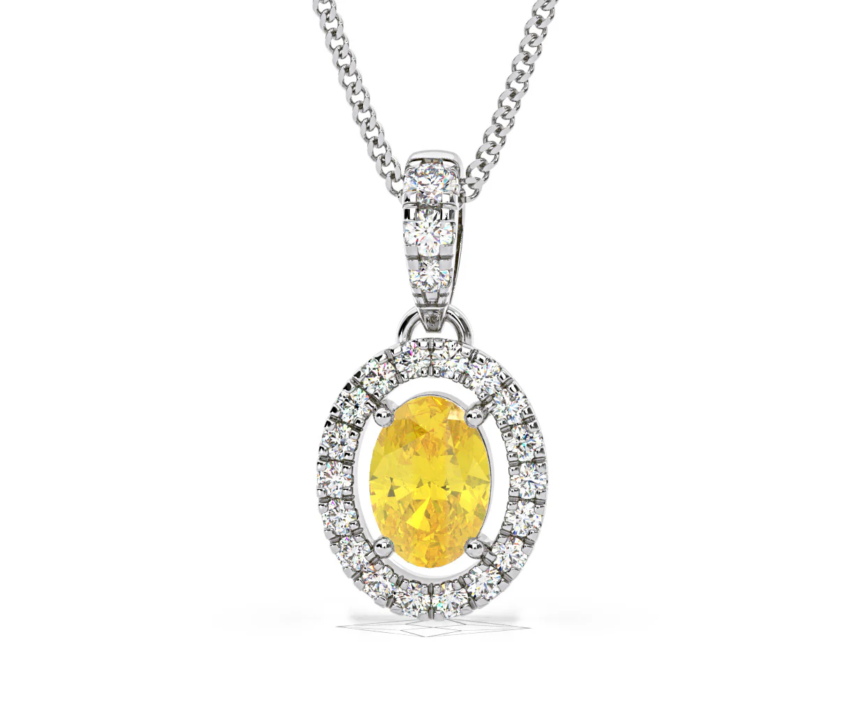 Georgina Yellow Lab Diamond Oval Halo Necklace 0.70ct in 18K White Gold - Elara Collection - Image 10