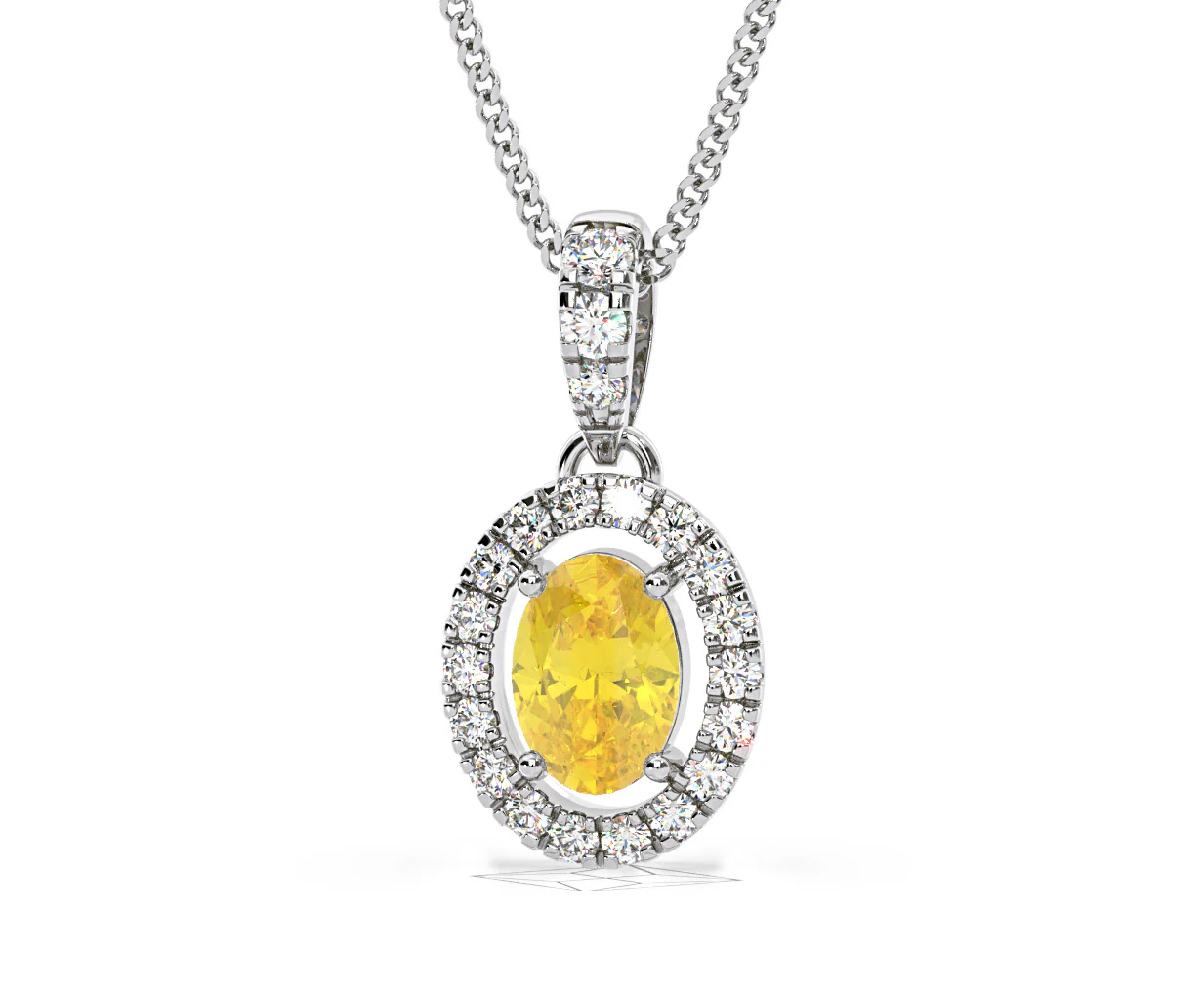 Georgina Yellow Lab Diamond Oval Halo Necklace 0.70ct in 18K White Gold - Elara Collection - Image 11