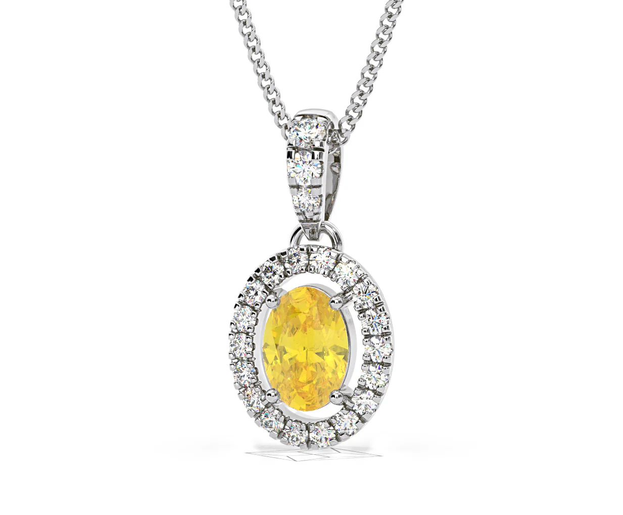 Georgina Yellow Lab Diamond Oval Halo Necklace 0.70ct in 18K White Gold - Elara Collection - Image 12
