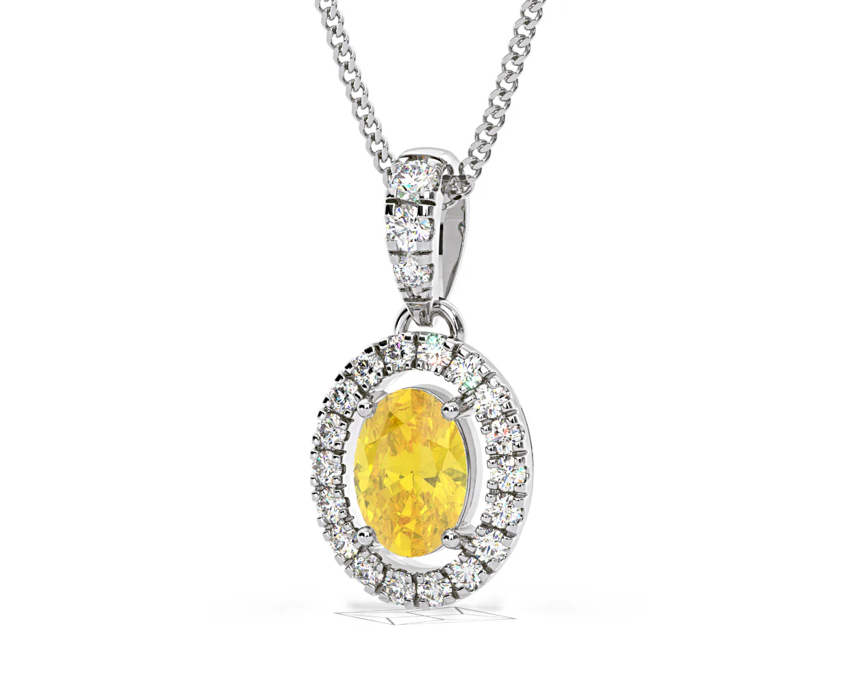 Georgina Yellow Lab Diamond Oval Halo Necklace 0.70ct in 18K White Gold - Elara Collection - Image 13