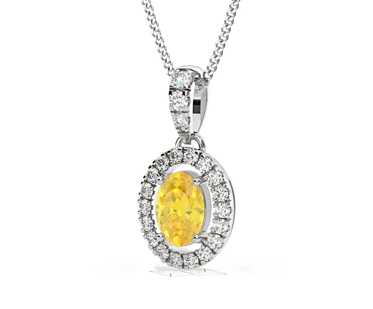 Georgina Yellow Lab Diamond Oval Halo Necklace 0.70ct in 18K White Gold - Elara Collection - Image 14