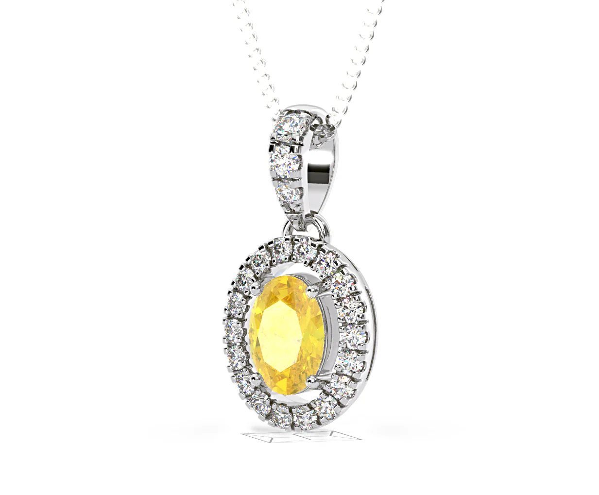 Georgina Yellow Lab Diamond Oval Halo Necklace 0.70ct in 18K White Gold - Elara Collection - Image 15