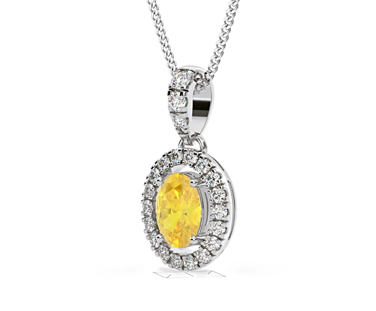 Georgina Yellow Lab Diamond Oval Halo Necklace 0.70ct in 18K White Gold - Elara Collection - Image 16