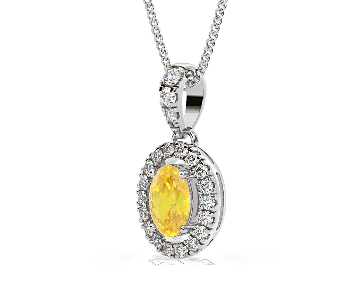 Georgina Yellow Lab Diamond Oval Halo Necklace 0.70ct in 18K White Gold - Elara Collection - Image 17