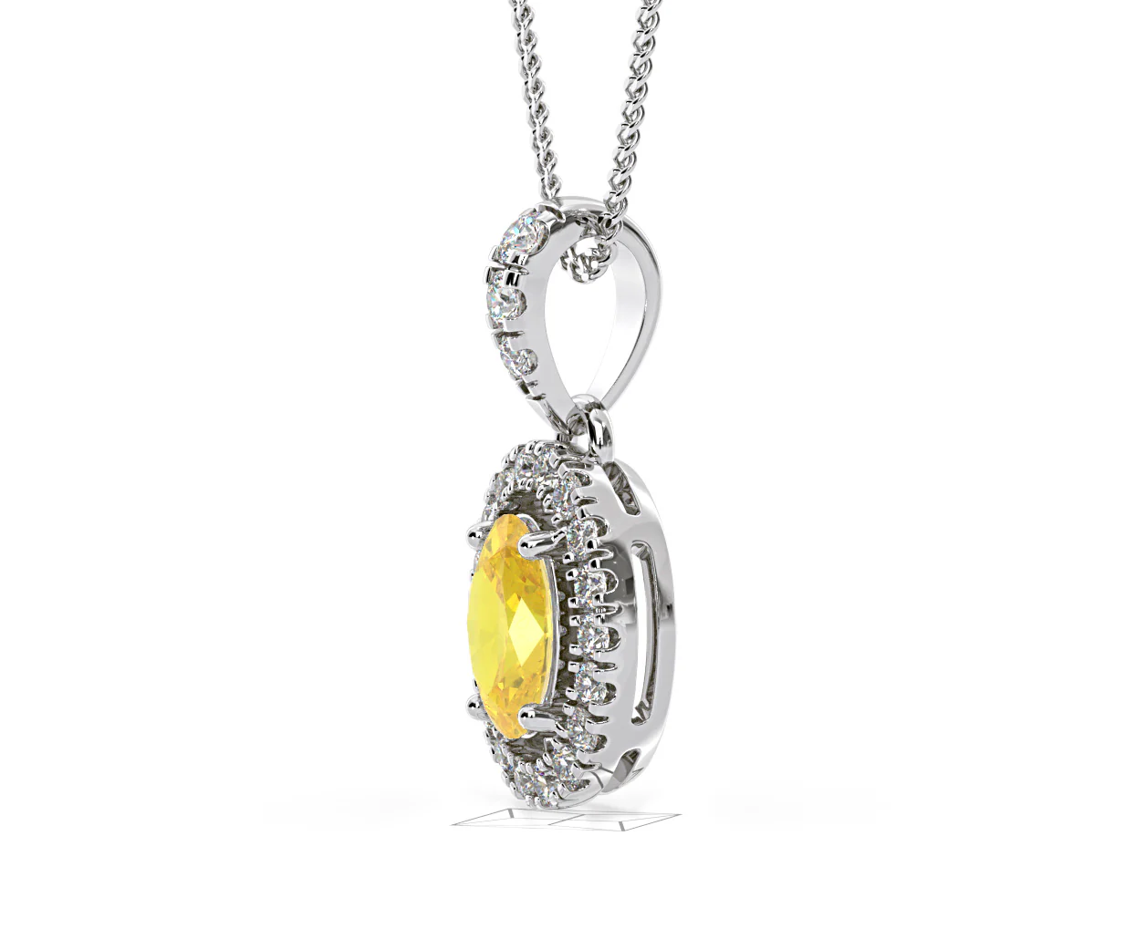 Georgina Yellow Lab Diamond Oval Halo Necklace 0.70ct in 18K White Gold - Elara Collection - Image 23