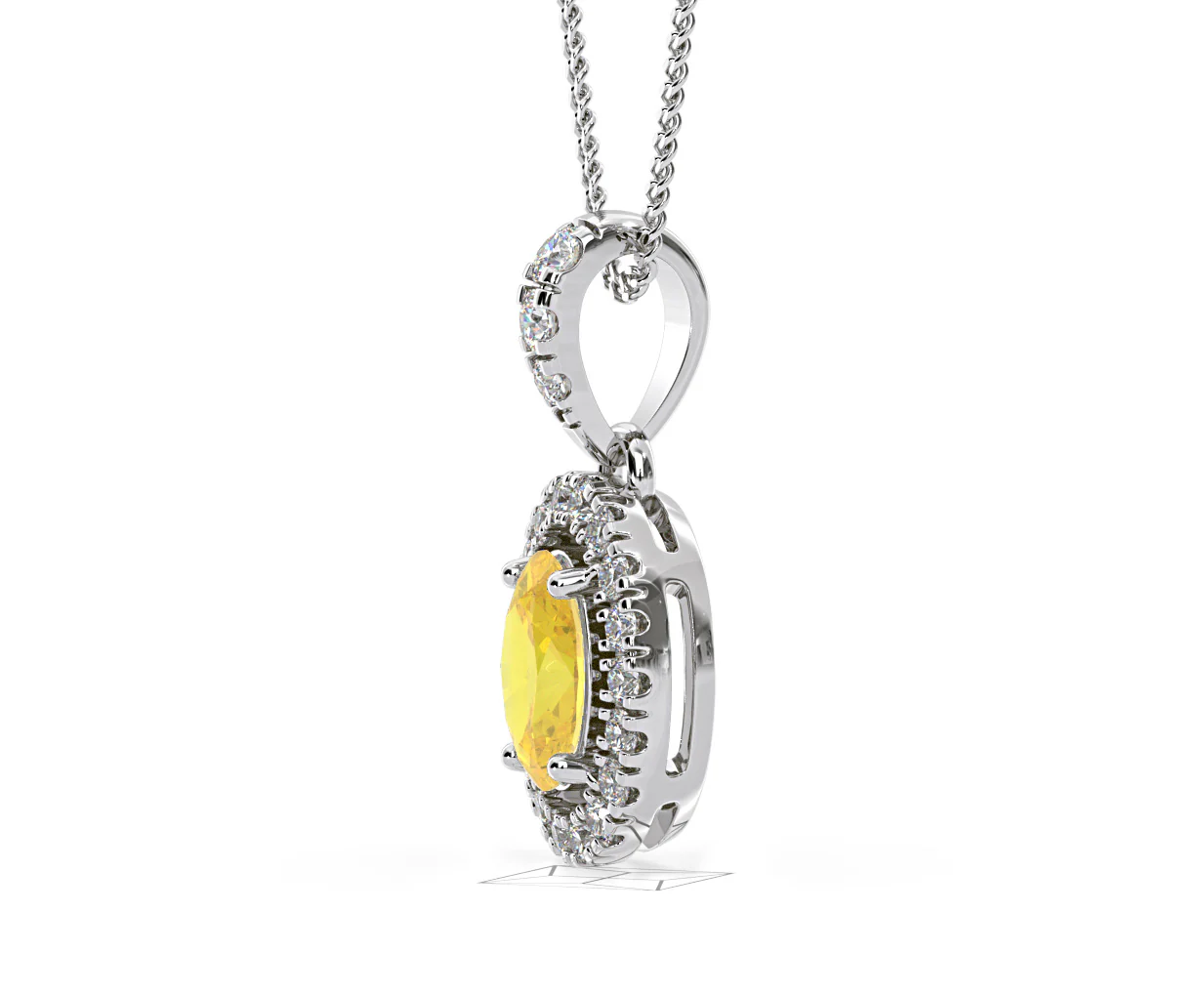 Georgina Yellow Lab Diamond Oval Halo Necklace 0.70ct in 18K White Gold - Elara Collection - Image 24