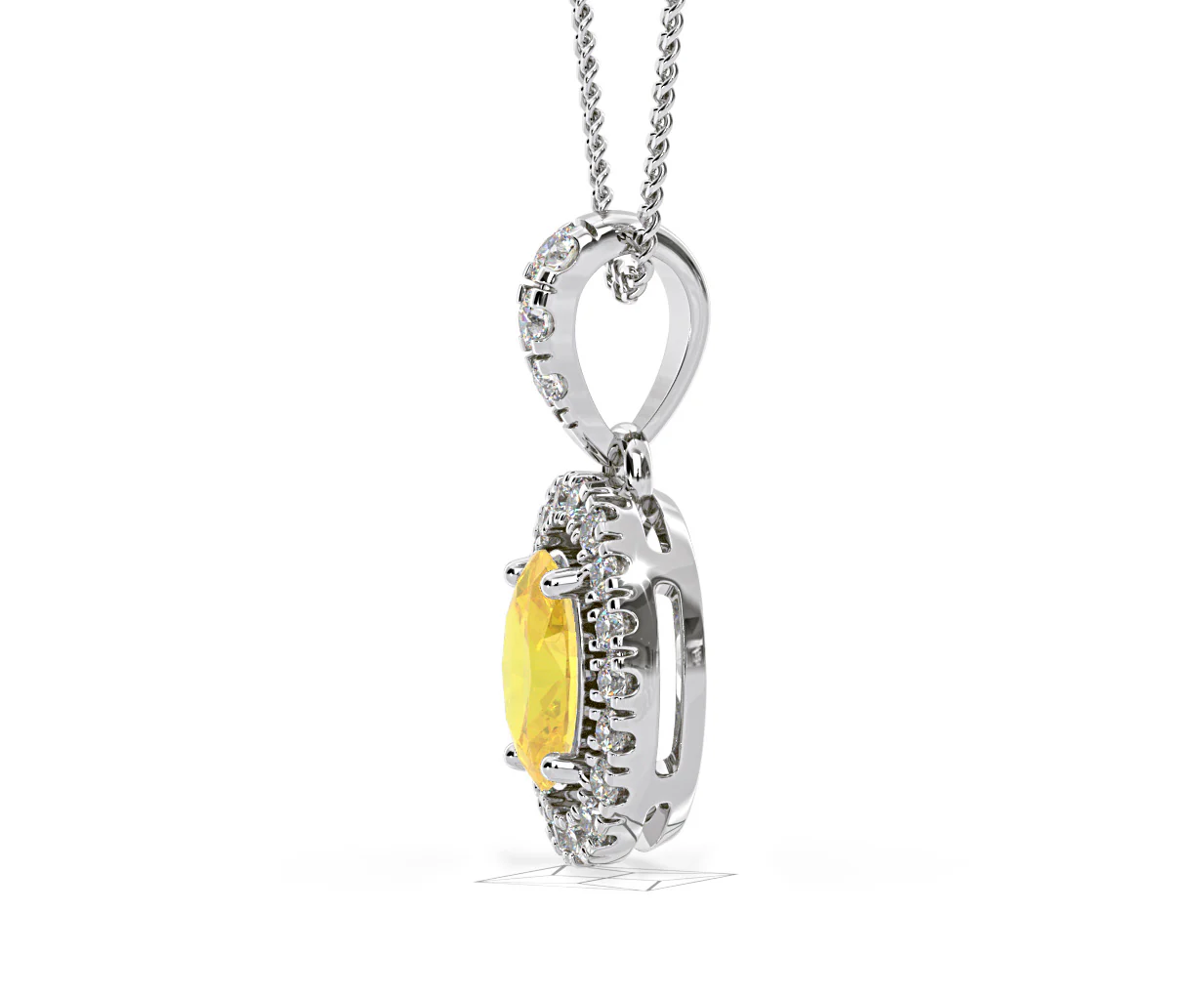 Georgina Yellow Lab Diamond Oval Halo Necklace 0.70ct in 18K White Gold - Elara Collection - Image 25