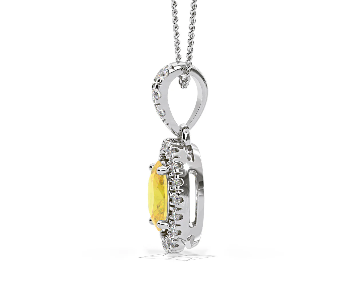 Georgina Yellow Lab Diamond Oval Halo Necklace 0.70ct in 18K White Gold - Elara Collection - Image 26