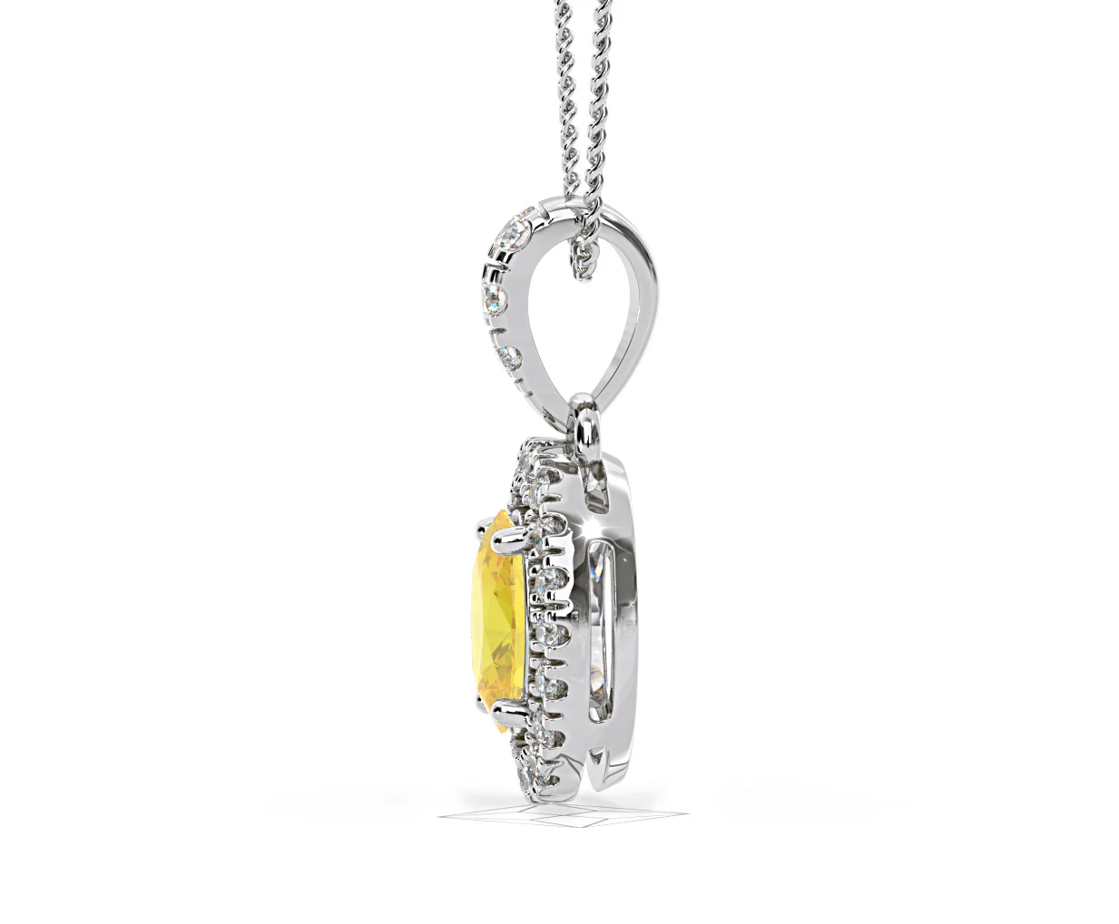 Georgina Yellow Lab Diamond Oval Halo Necklace 0.70ct in 18K White Gold - Elara Collection - Image 27