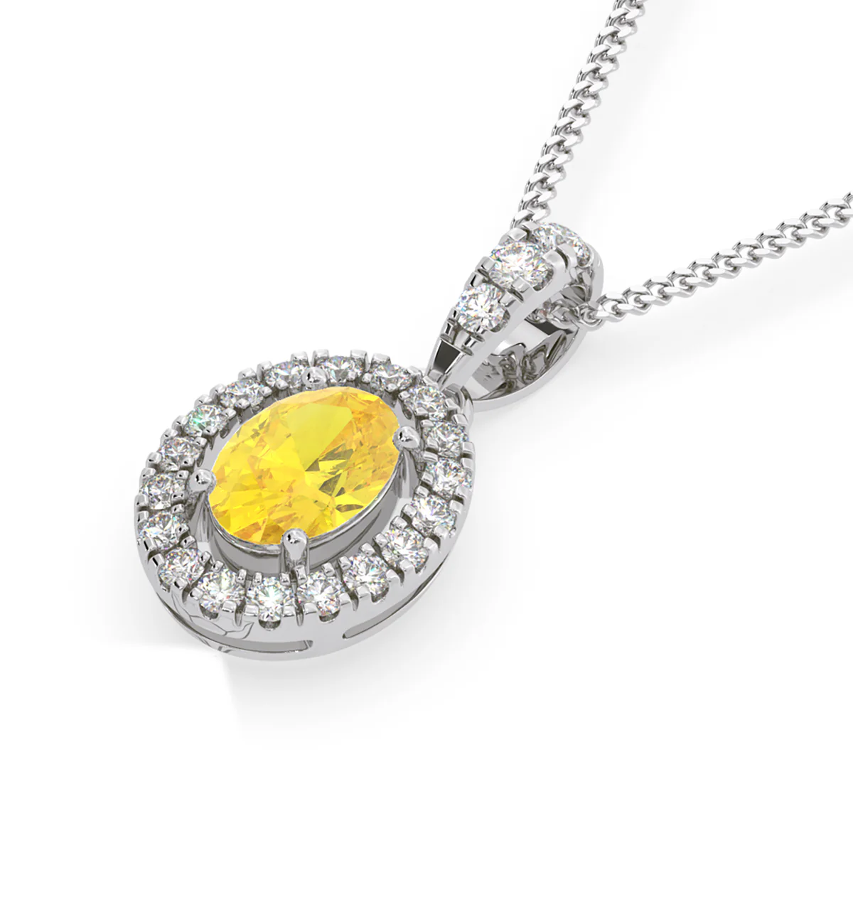 Georgina Yellow Lab Diamond Oval Halo Necklace 0.70ct in 18K White Gold - Elara Collection - Image 3