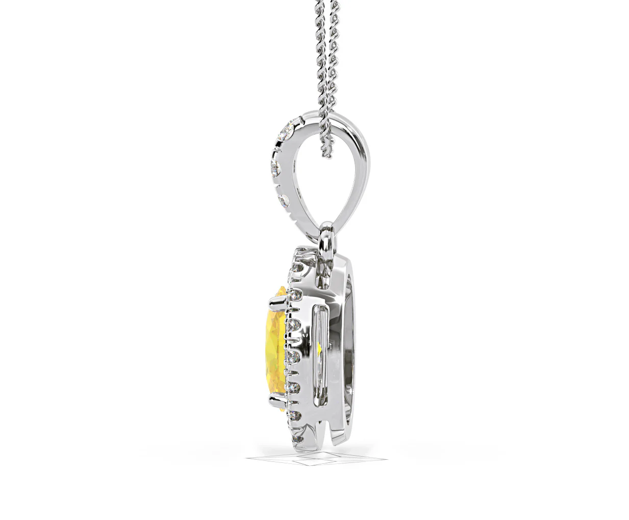 Georgina Yellow Lab Diamond Oval Halo Necklace 0.70ct in 18K White Gold - Elara Collection - Image 30
